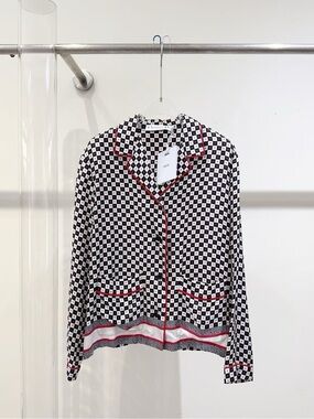 Dior Black White Checkerboard Jacket with Pink Trim